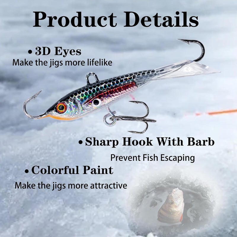 Bombite 52Pcs Ice Fishing Lures Ice Fishing Jigs Kit Glowing Paint Ice Fishing Jig Heads for Crappie Trout Perch Walleye Ice Fishing Gear - Image 3